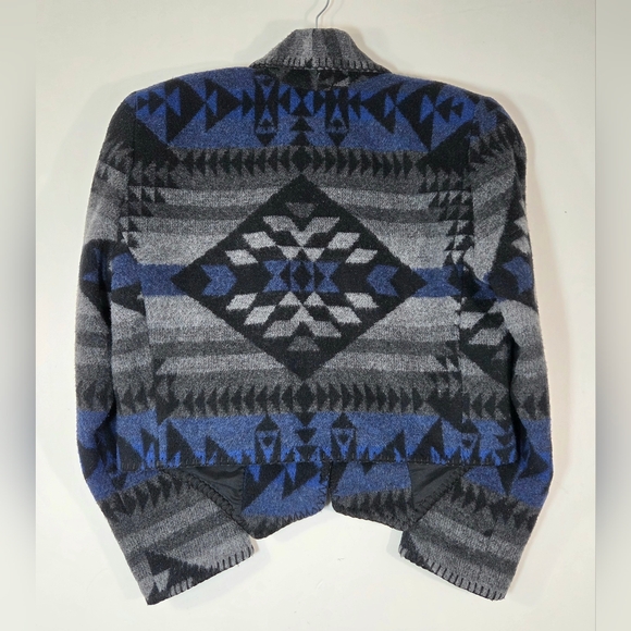 VINTAGE RHONDA STARK WOOL BLEND SOUTHWESTERN AZTEC CROPPED JACKET. - Picture 4 of 7